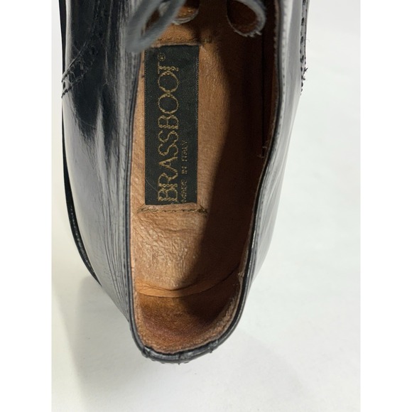 VTG 90s BrassBoot Black Leather Squared Cap-Toe Brogue Derby 8.5M Made in Italy main image 12